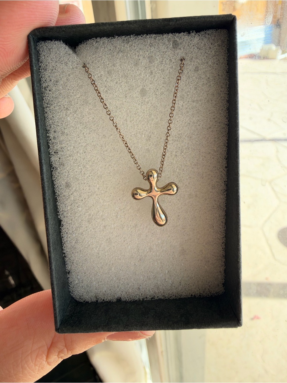 Tiffany & Co. Polished Silver Fluid Cross Pendant Necklace